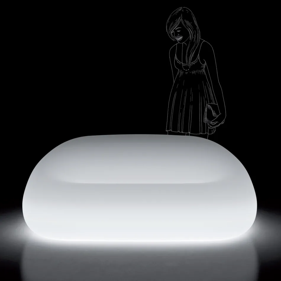 Heldere buitenbank met LED-licht in polyethyleen Made in Italy - Ervin Viadurini