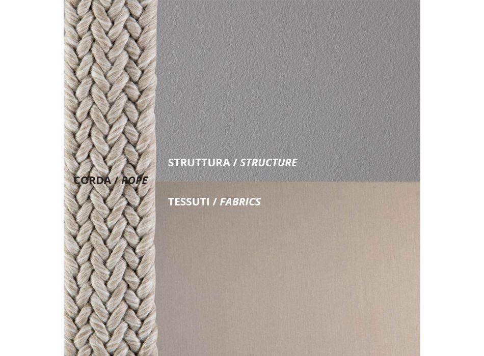 Buitenbank van staal en touw in verschillende maten met kussens Made in Italy - Helga Viadurini