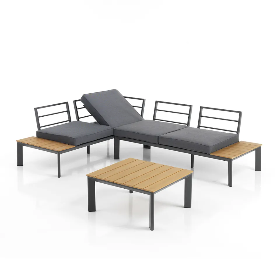 Bank om te bouwen tot chaise longue met verstelbare rugleuning en salontafel - Finir Viadurini