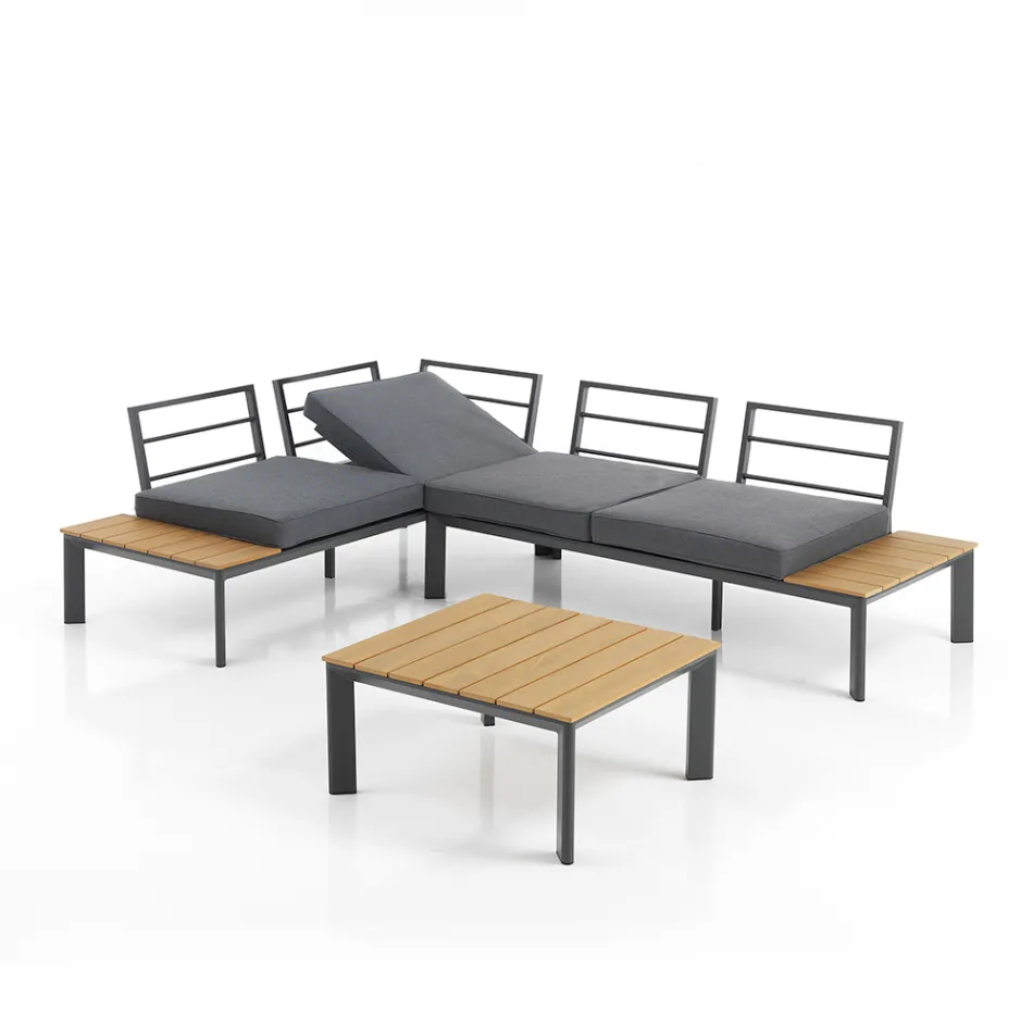 Bank om te bouwen tot chaise longue met verstelbare rugleuning en salontafel - Finir Viadurini