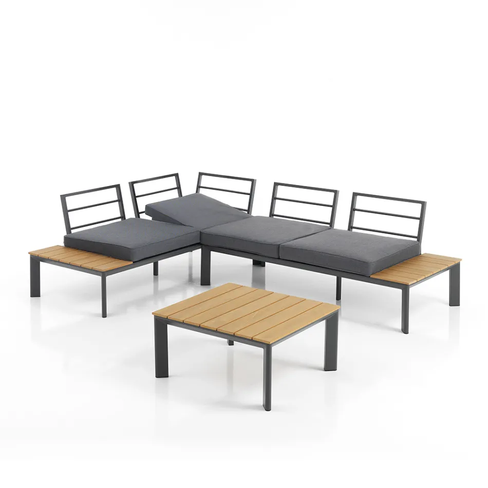 Bank om te bouwen tot chaise longue met verstelbare rugleuning en salontafel - Finir Viadurini