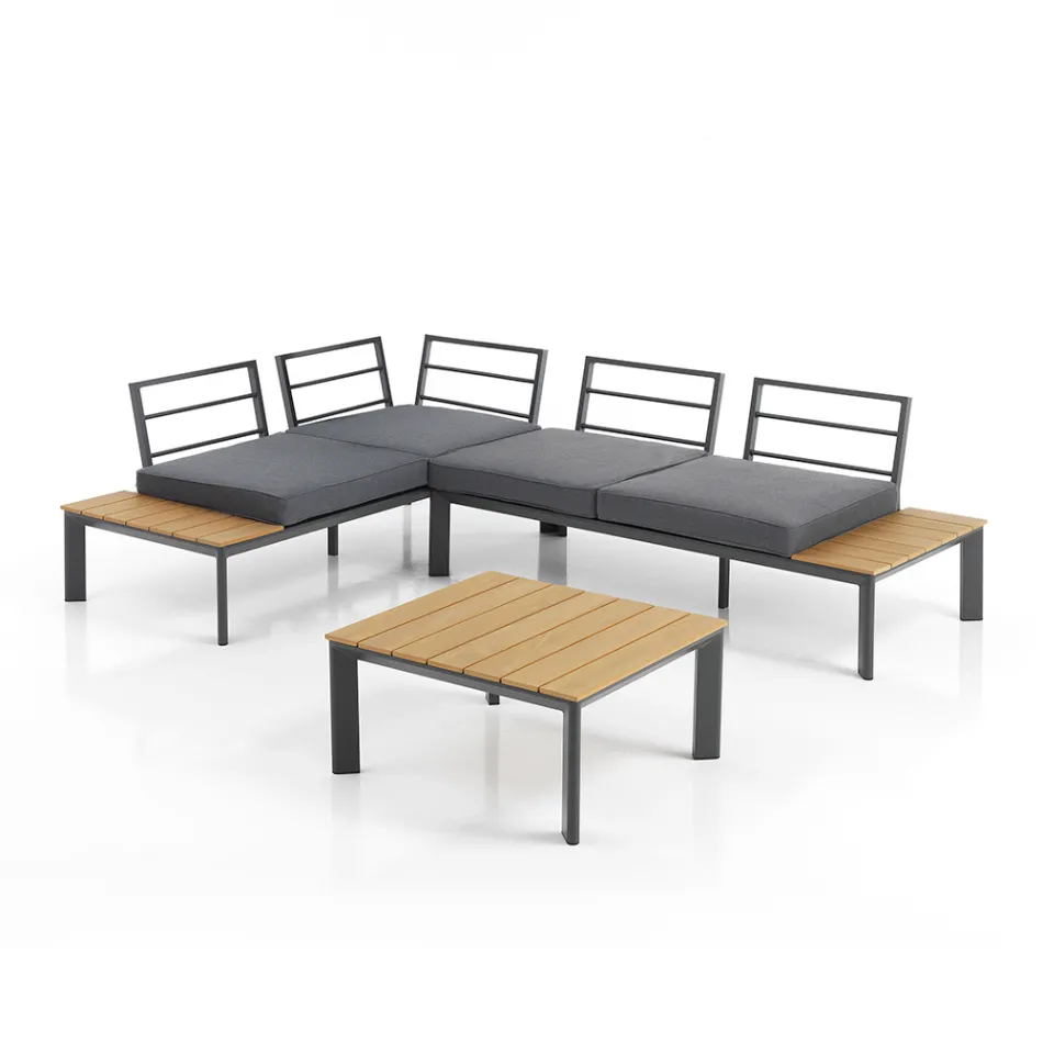 Bank om te bouwen tot chaise longue met verstelbare rugleuning en salontafel - Finir Viadurini