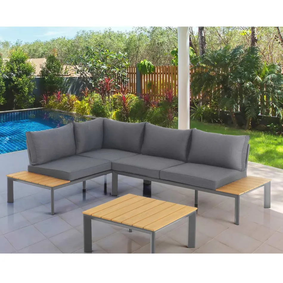 Bank om te bouwen tot chaise longue met verstelbare rugleuning en salontafel - Finir Viadurini