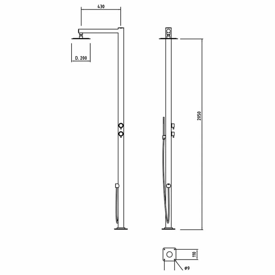 Buitendouche in verchroomd roestvrij staal met handdouche Made in Italy - Modeo Viadurini