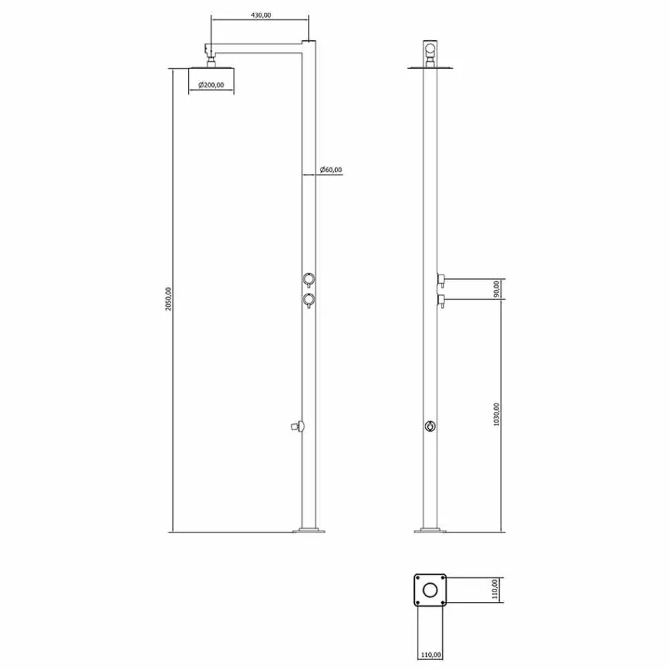 Buitendouche in verchroomd roestvrij staal met voetring Made in Italy - Modeo Viadurini