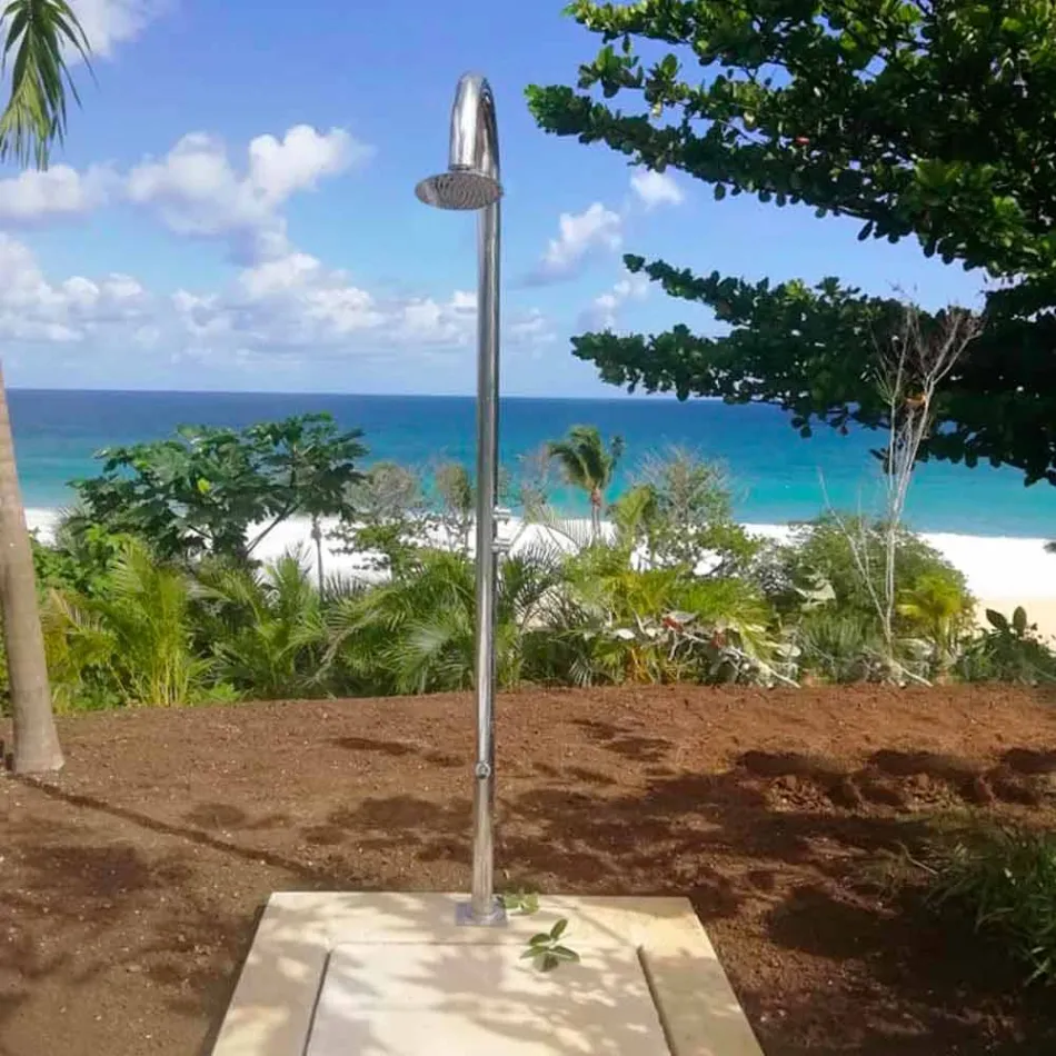 Verchroomde roestvrijstalen tuindouche met voetdouche Made in Italy - Marlen Viadurini