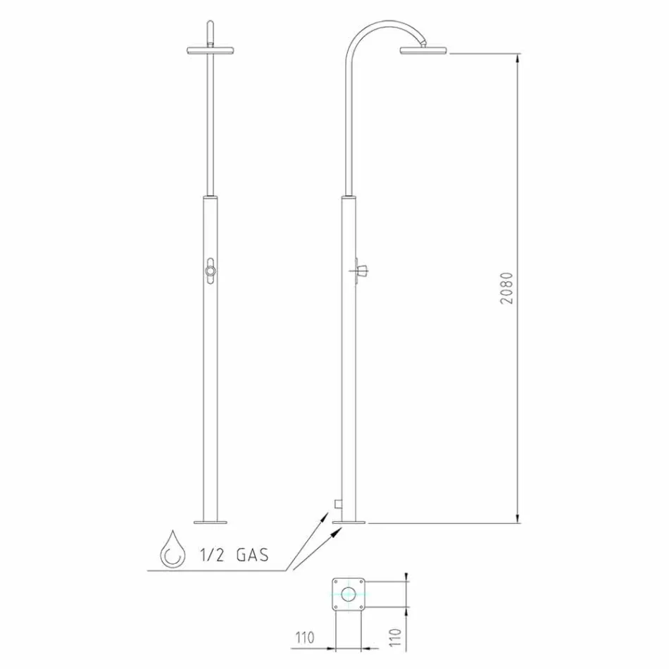 Roestvrijstalen tuindouche met ronde douchekop Made in Italy - Norton Viadurini
