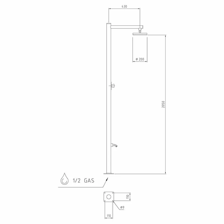 Roestvrijstalen buitendouche met getimede kraan Made in Italy - Modeo Viadurini