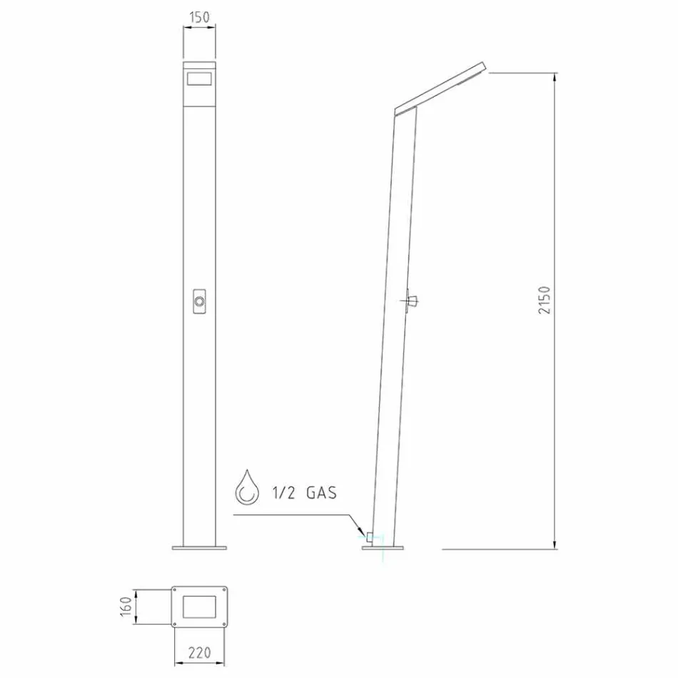 Tuindouche op zonne-energie in staal met watervalstraal Made in Italy - Werner Viadurini