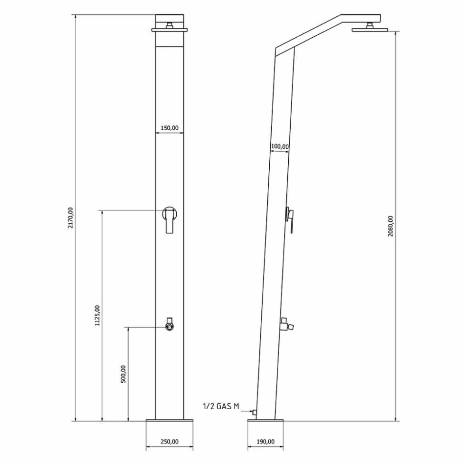 Solar Garden Shower in zwart geverfd roestvrij staal Made in Italy - Werner Viadurini