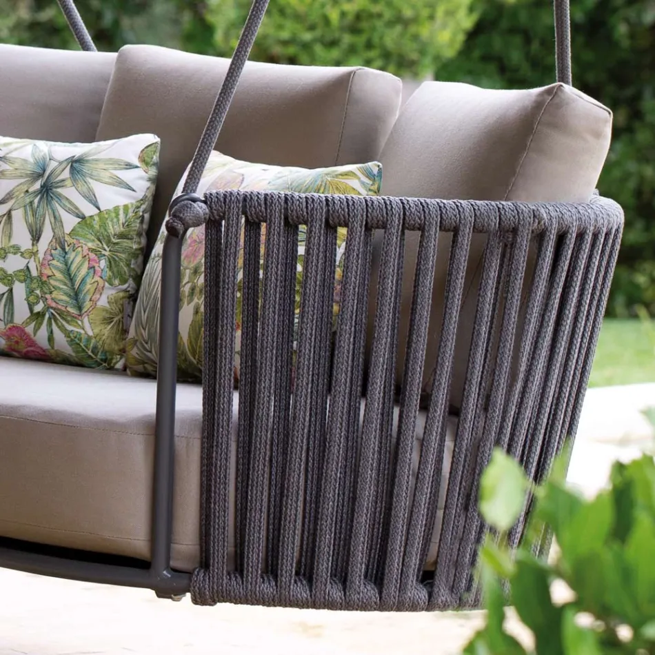 2-zits schommelstoel van metaal en touw met stoffen zitting Made in Italy - Mari Viadurini