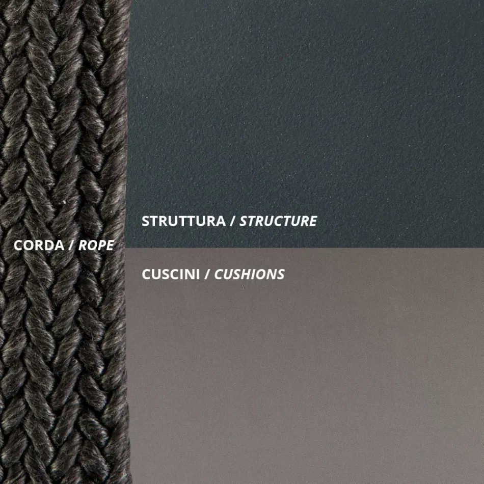 2-zits schommelstoel van metaal en touw met stoffen zitting Made in Italy - Mari Viadurini