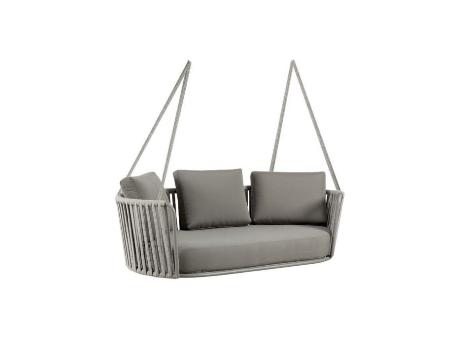 2-zits schommelstoel van metaal en touw met stoffen zitting Made in Italy - Mari Viadurini