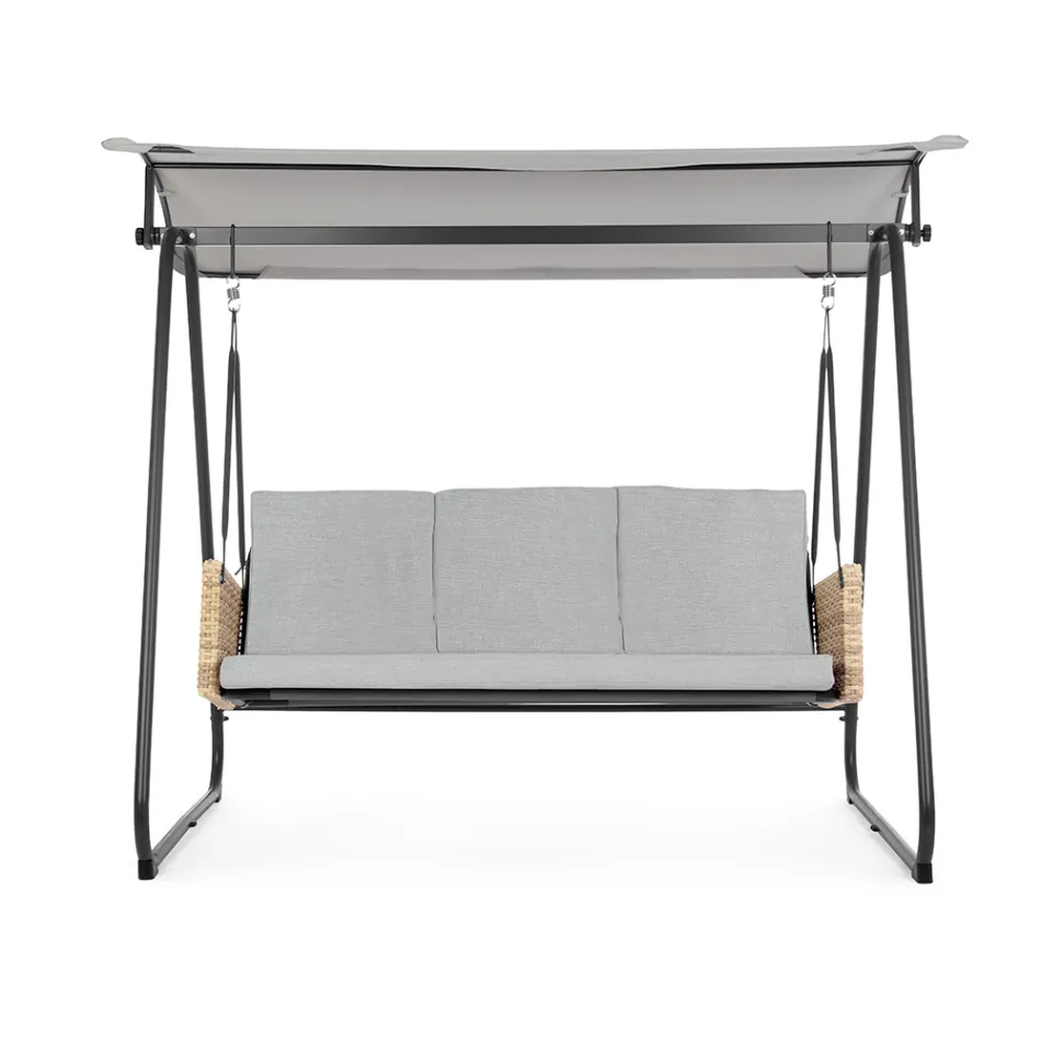 3-zits buitenschommel in staal en armleuningen van polyrotan - Settle Viadurini