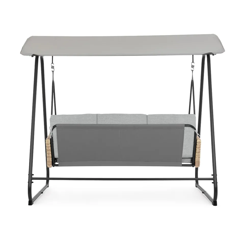 3-zits buitenschommel in staal en armleuningen van polyrotan - Settle Viadurini