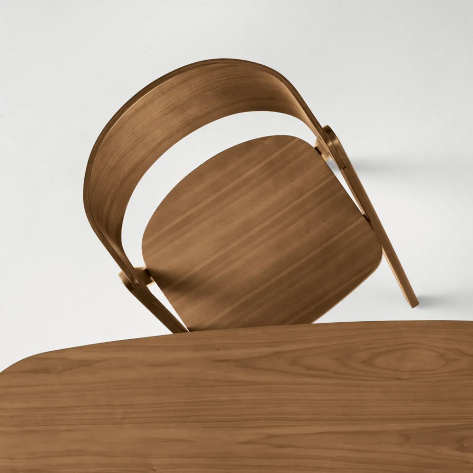 Twee stoelen met een houtnerfstructuur en een gebogen rugleuning in twee kleuren - Vesta Viadurini