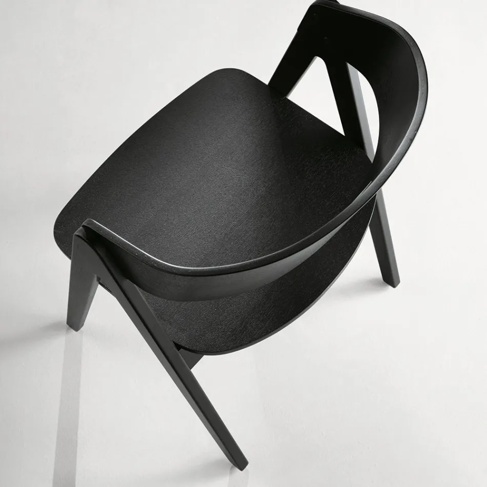 Twee stoelen met een houtnerfstructuur en een gebogen rugleuning in twee kleuren - Vesta Viadurini