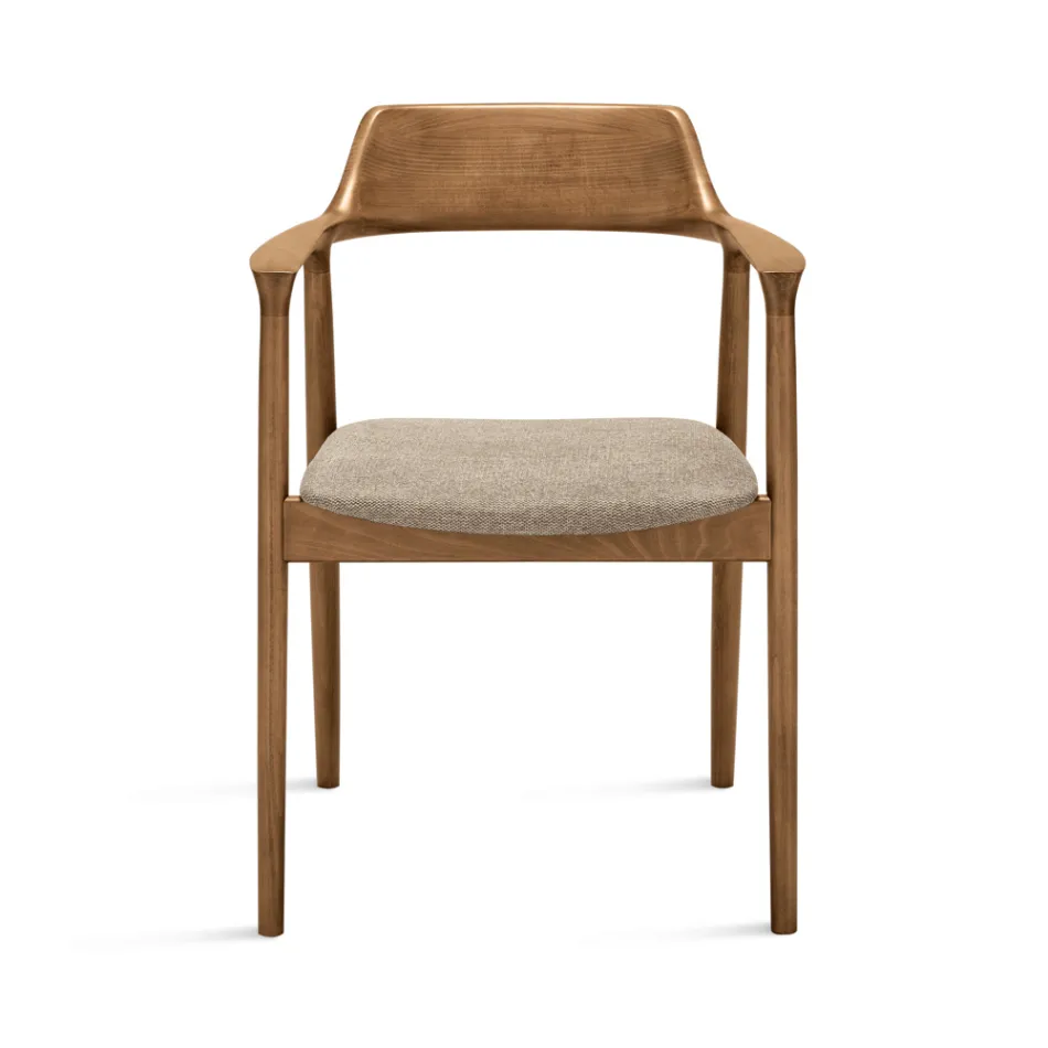 Twee beukenhouten stoelen met gestoffeerde zitting in tweekleurige stof - Dorian Viadurini