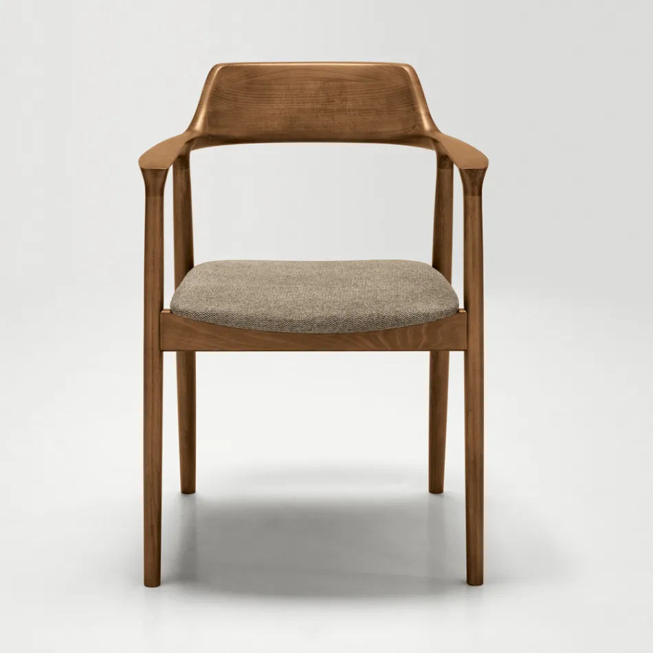 Twee beukenhouten stoelen met gestoffeerde zitting in tweekleurige stof - Dorian Viadurini