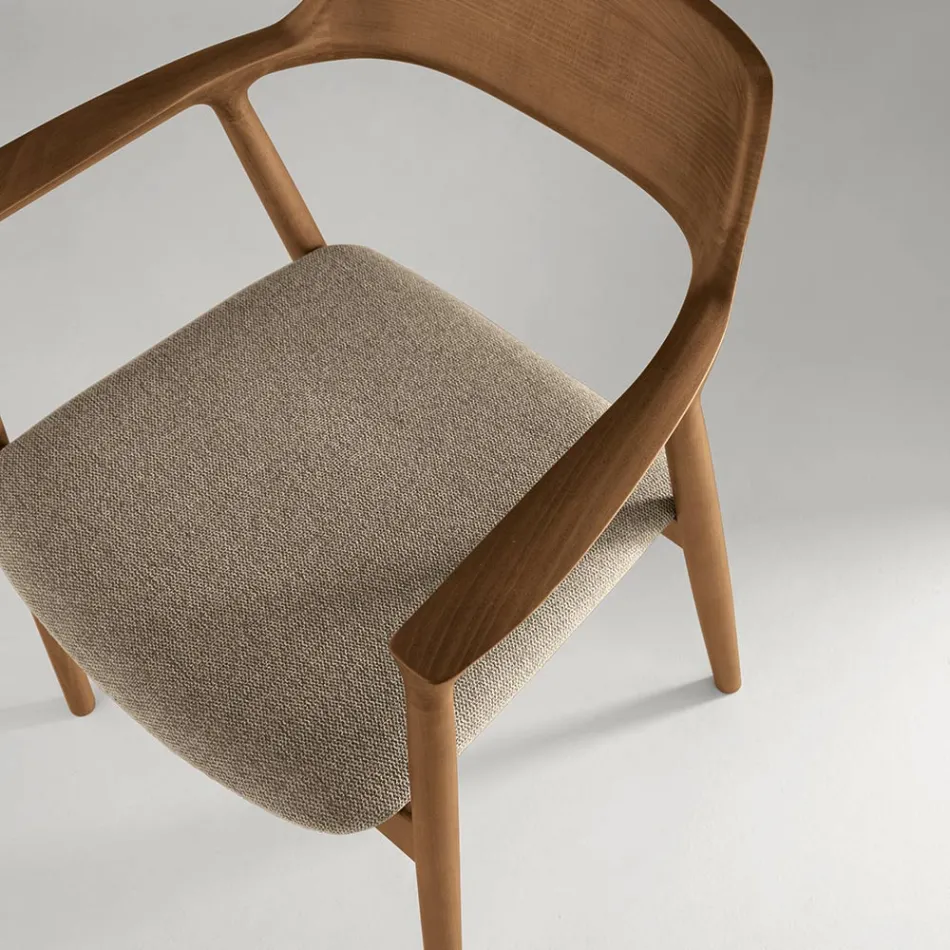 Twee beukenhouten stoelen met gestoffeerde zitting in tweekleurige stof - Dorian Viadurini