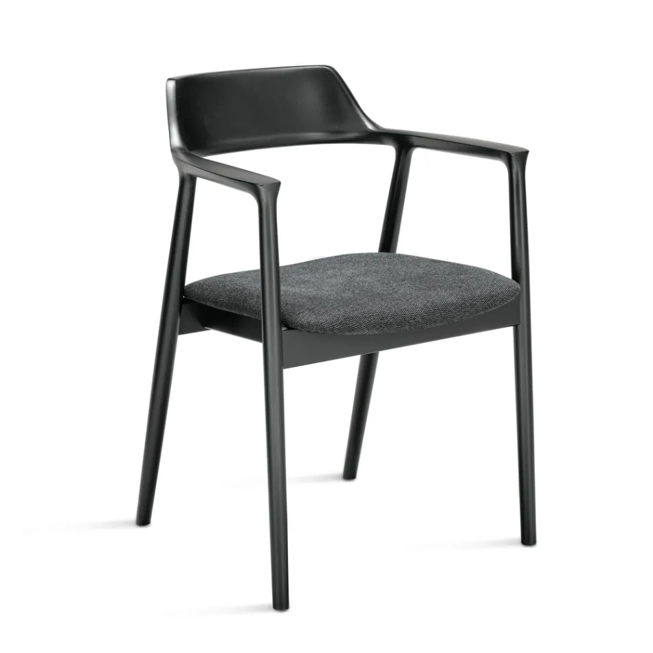 Twee beukenhouten stoelen met gestoffeerde zitting in tweekleurige stof - Dorian Viadurini