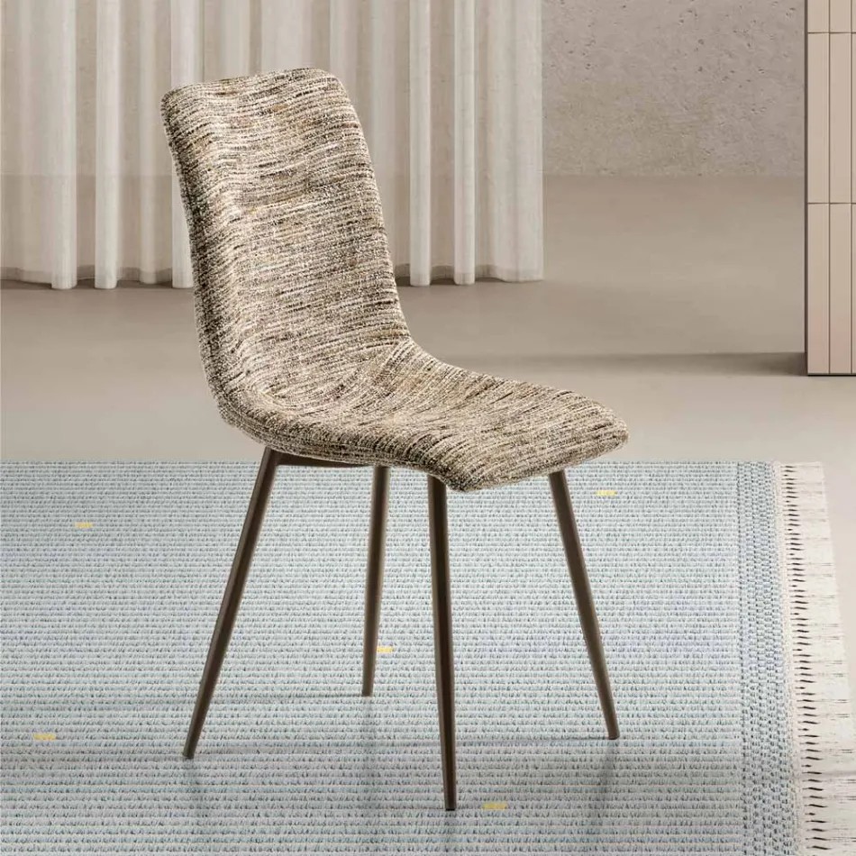 Twee moderne stoelen met gestoffeerde bekleding en tweekleurig gelakt metaal - Miral Viadurini