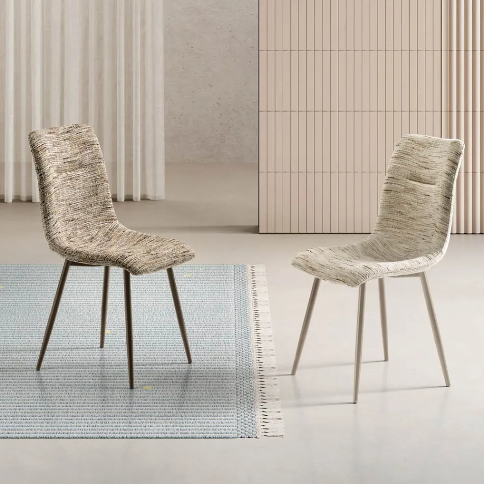 Twee moderne stoelen met gestoffeerde bekleding en tweekleurig gelakt metaal - Miral Viadurini