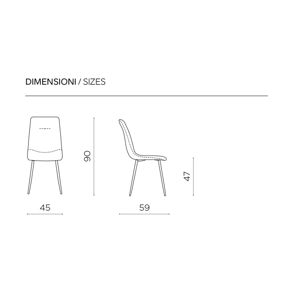 Twee moderne stoelen met gestoffeerde bekleding en tweekleurig gelakt metaal - Miral Viadurini