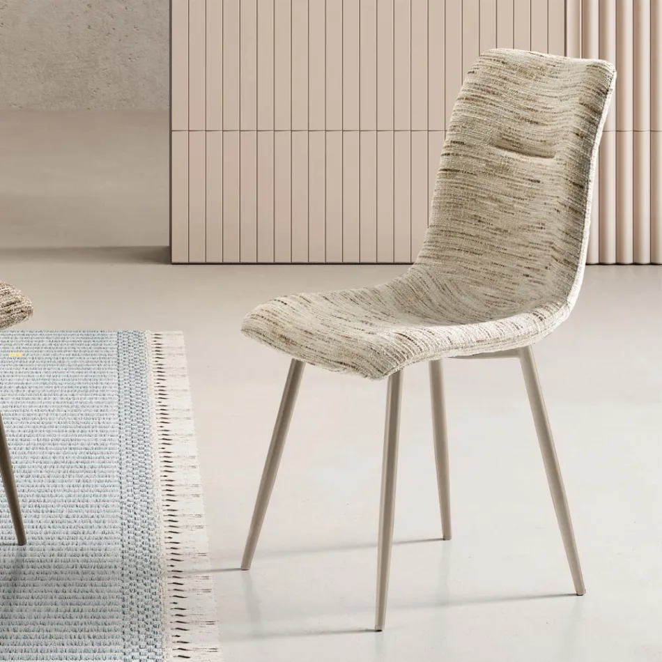 Twee moderne stoelen met gestoffeerde bekleding en tweekleurig gelakt metaal - Miral Viadurini