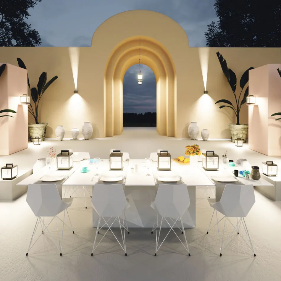 Decoratieve led-buitenspot in wit aluminium of corten - Bettina Viadurini