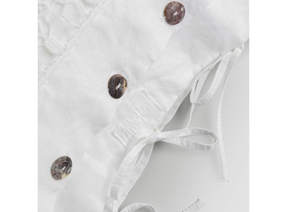 Kussensloop van wit linnen met kant, knopen en veters voor kussen - Malone Viadurini