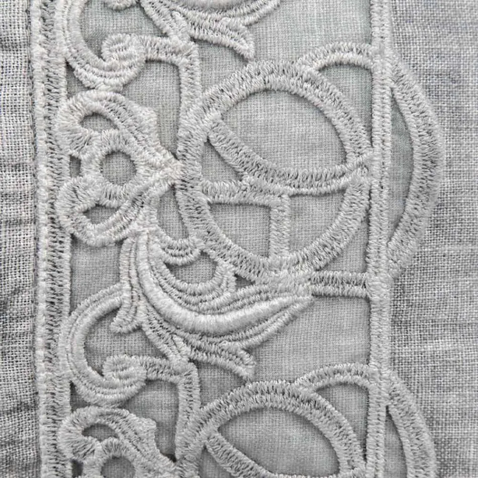 Italiaanse luxe Sinergia kant grijs linnen bedkussensloop - Stego Viadurini