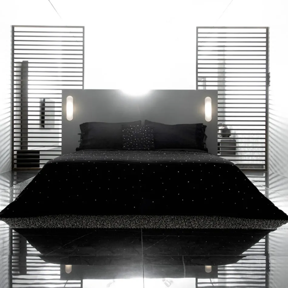 Linnen kussensloop met Poema-kant en boter of zwarte veters Made in Italy - Masone Viadurini