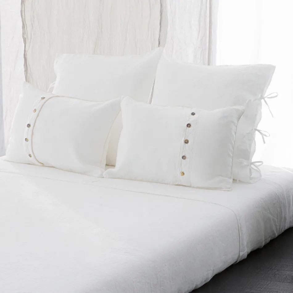 Krijt- of retrolichtlinnen kussensloop met vierkante designbandjes - Prisco Viadurini