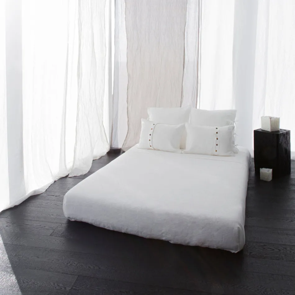 Krijt- of retrolichtlinnen kussensloop met vierkante designbandjes - Prisco Viadurini