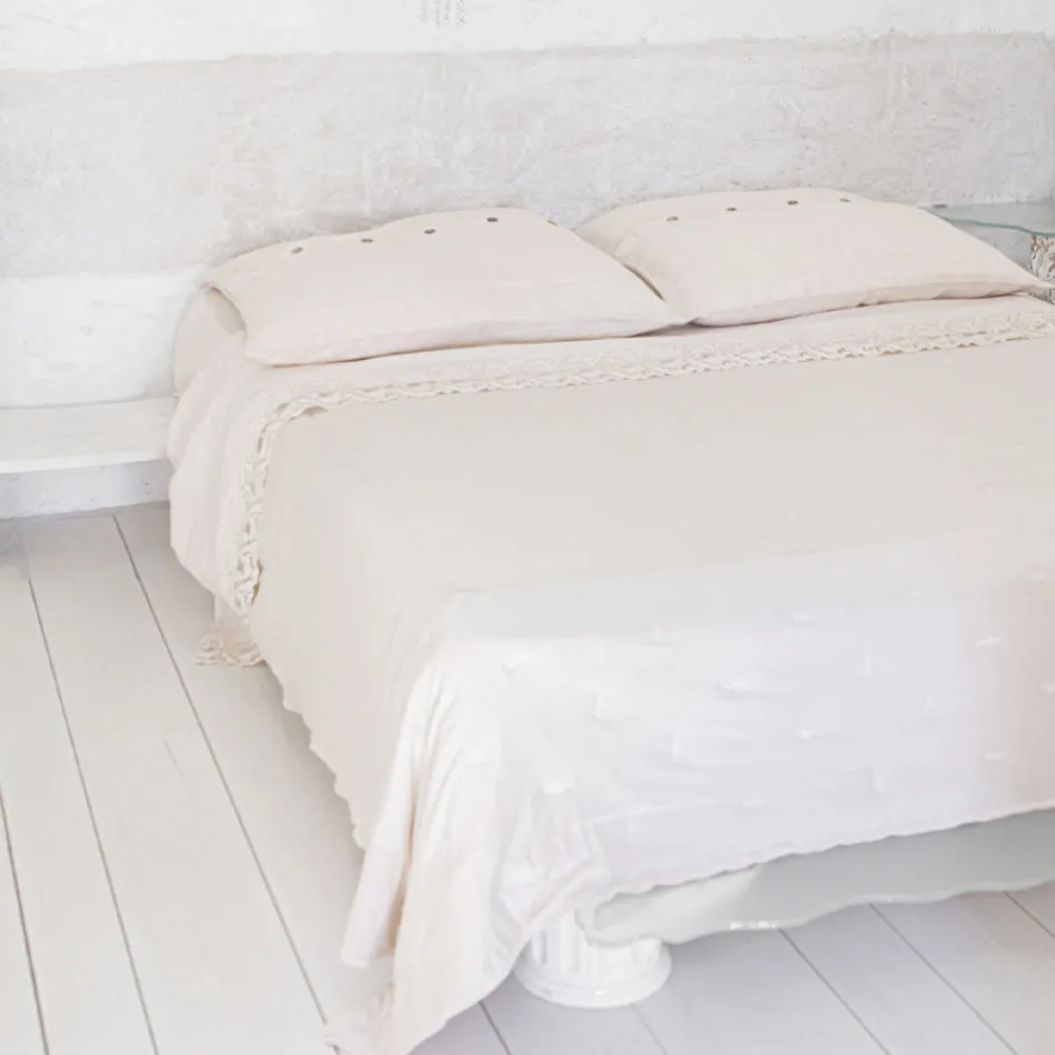 Vierkante kussensloop van zwaar gekleurd linnen met Agoya-knopen - Mediterraan Viadurini