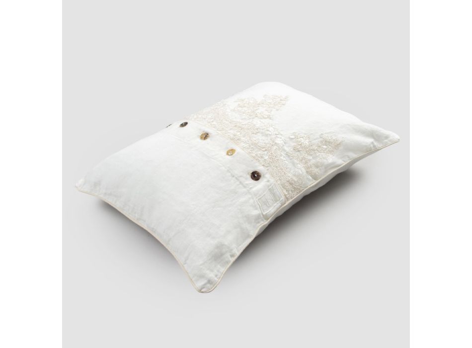 Rechthoekige kussensloop met elegant kant in wit linnen dessin voor bed - Gioiano Viadurini