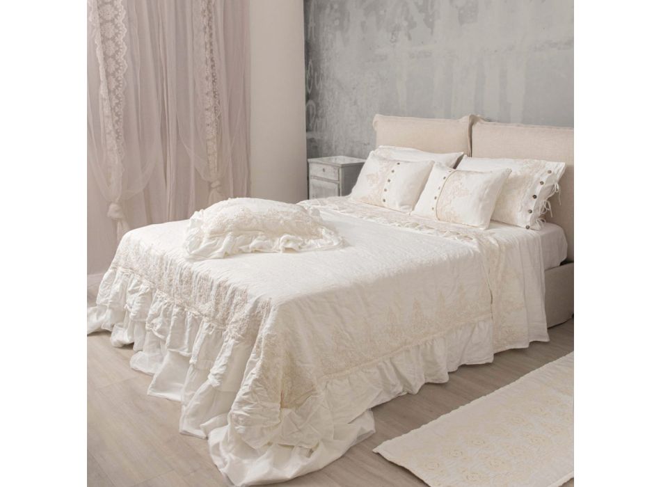 Rechthoekige kussensloop met elegant kant in wit linnen dessin voor bed - Gioiano Viadurini