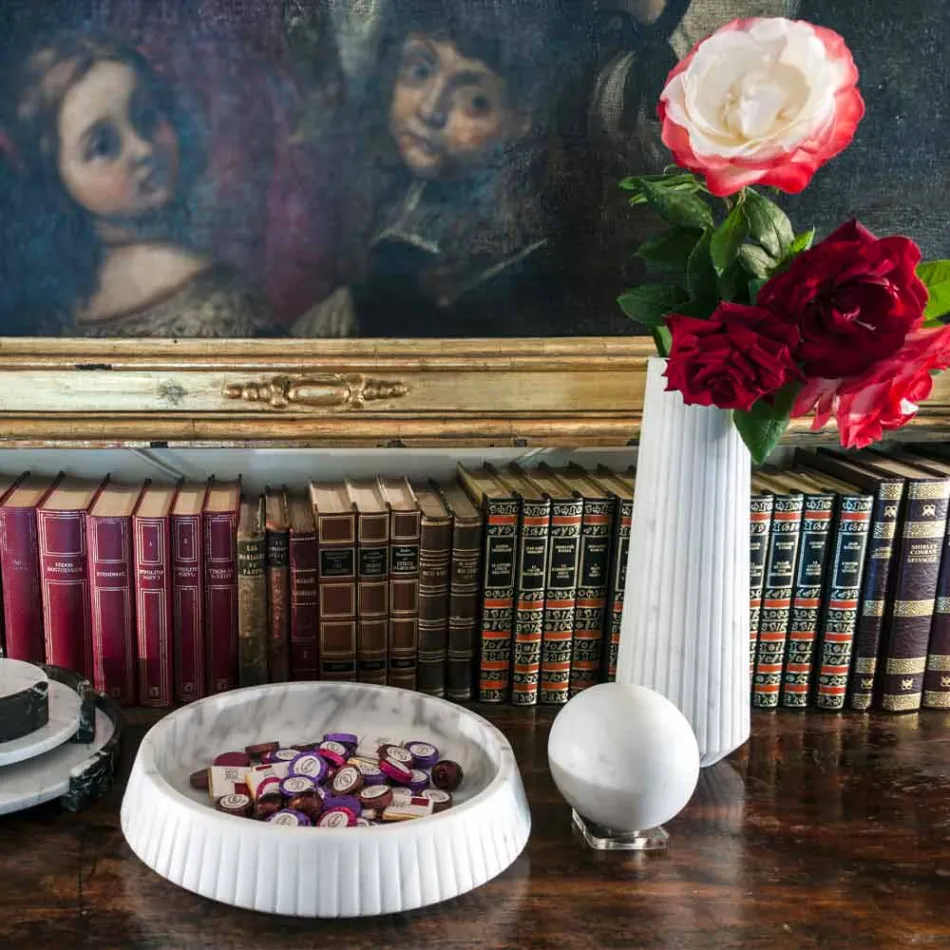 Modern bol presse-papier in Italiaans satijnwit marmer, 2 stuks - Bol Viadurini