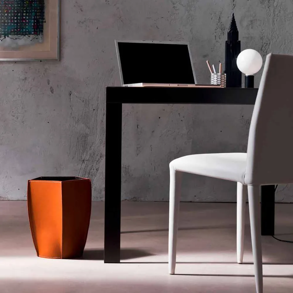 Ontwerp prullenbak in geregenereerd Poligiono leer, gemaakt in Italië Viadurini