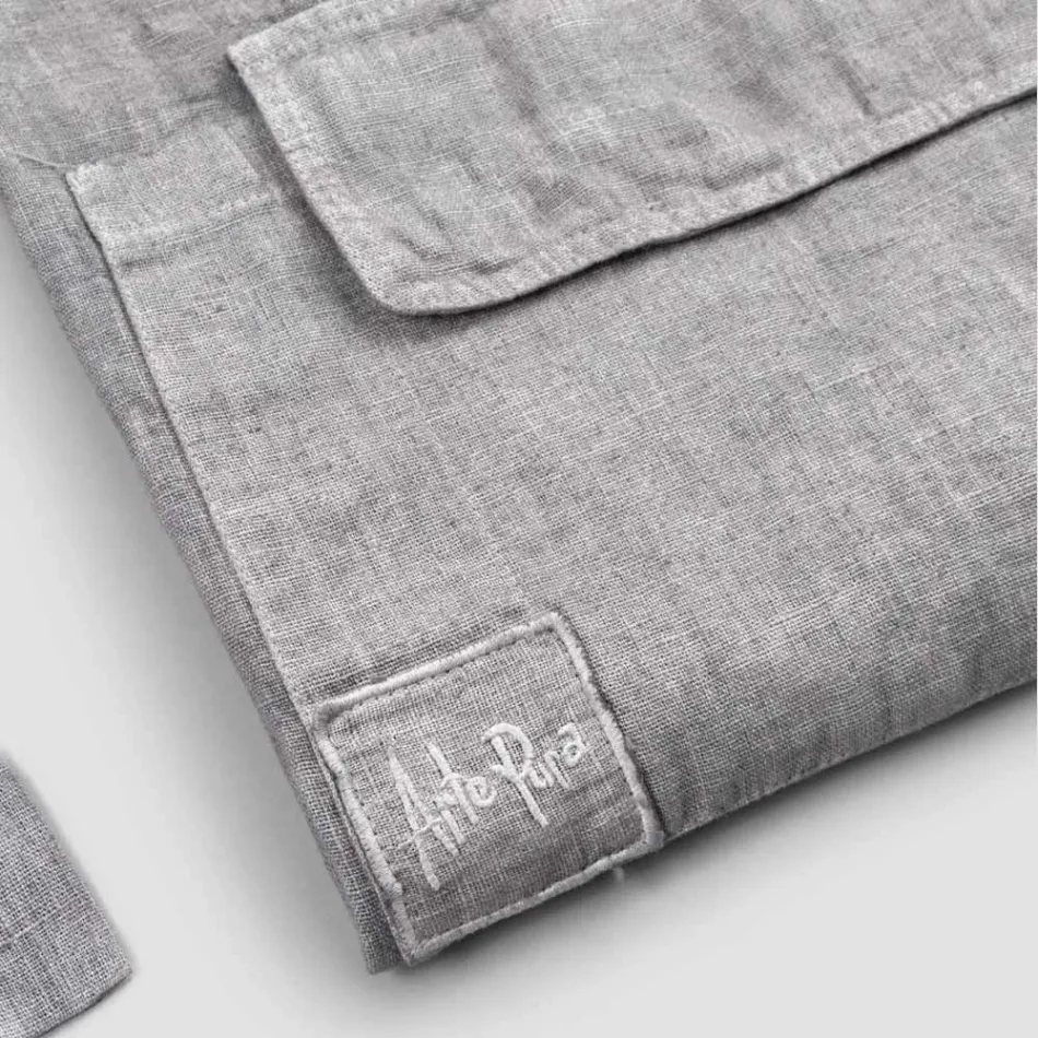 Antracietgrijs Linnen Keukenschort Laag Model met Zak - Flick Viadurini