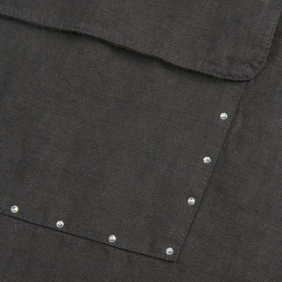 Zwart Linnen Keukenschort met Kristallen Laag Model met Zak - Klik Viadurini