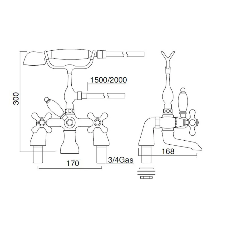 Klassieke badrandgroep met messing handdouche Made in Italy - Ercolina Viadurini