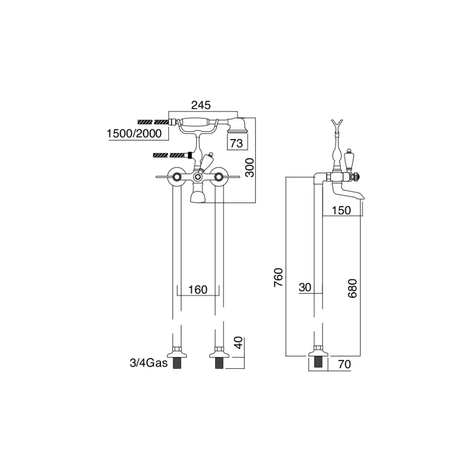 Staand bad met handdouche en flexibele slang Made in Italy - Milano Viadurini