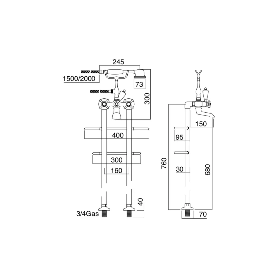 Staand bad met handdoekenrek en handdouche Made in Italy - Turijn Viadurini