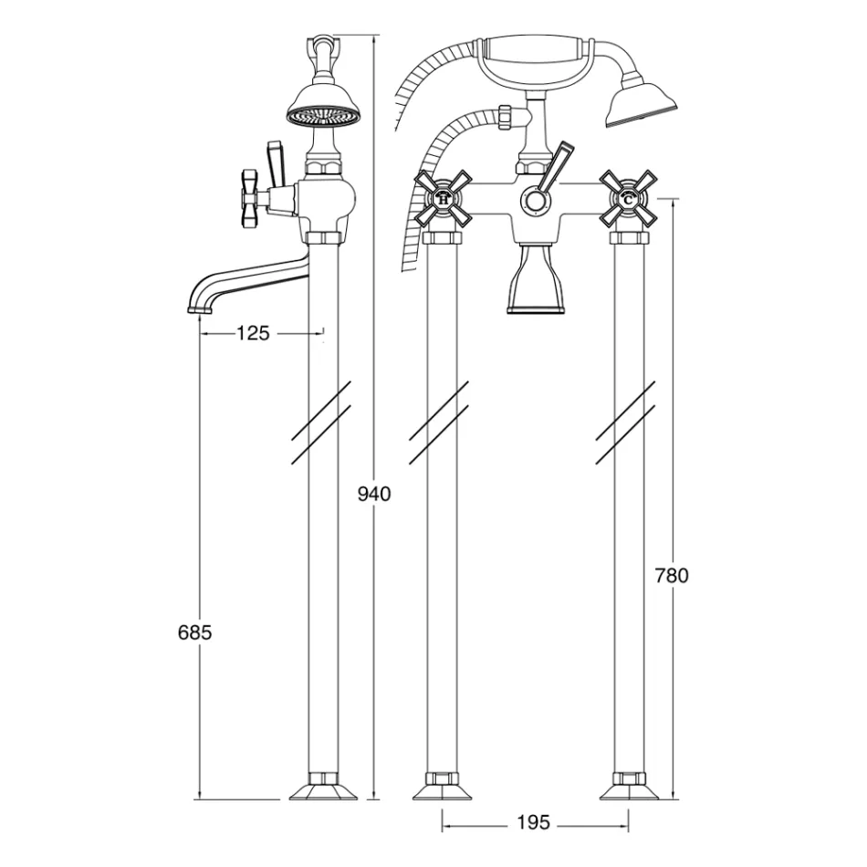 Made in Italy Messing Vloer Badgroep, Vintage Stijl - Silvana Viadurini