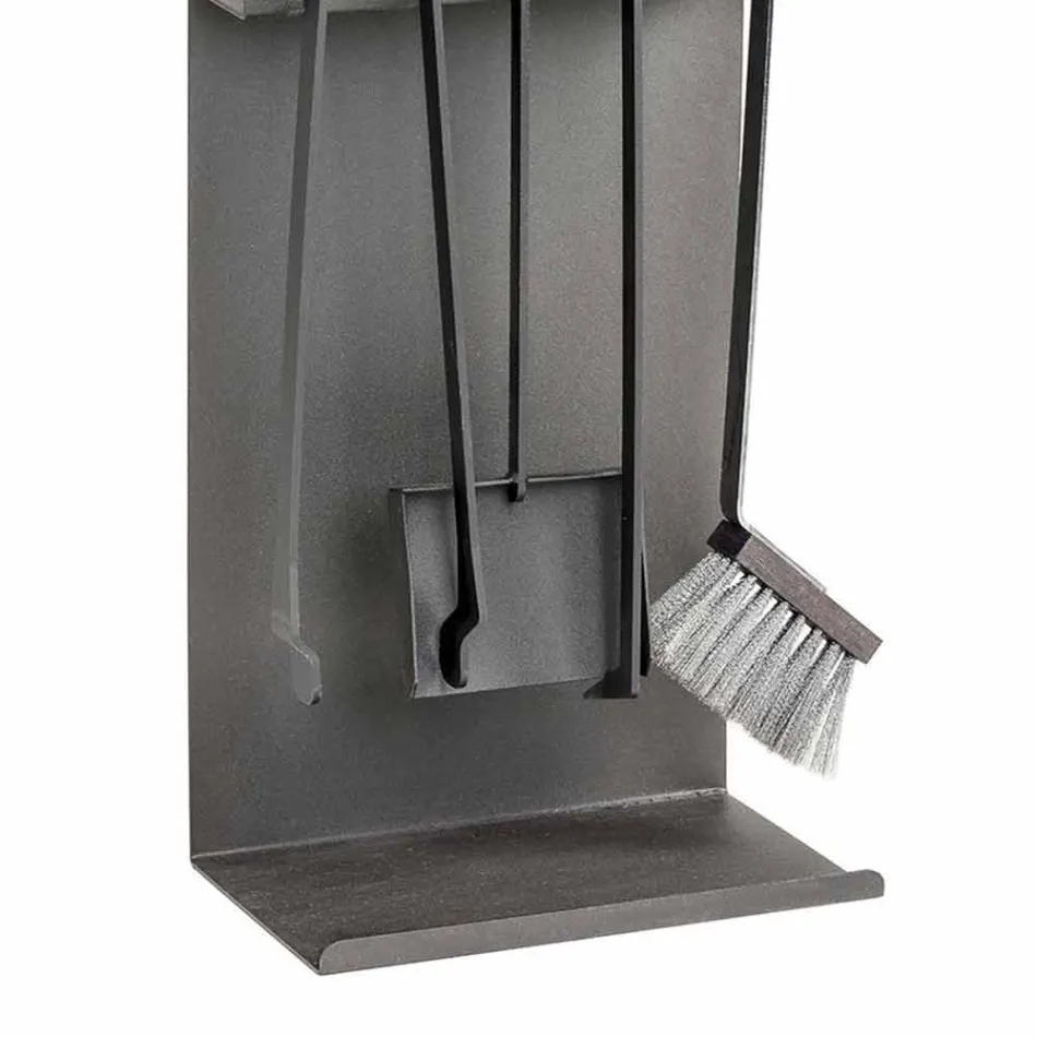 Set van 4 zwarte stalen gereedschappen voor de open haard Made in Italy - Rachel Viadurini