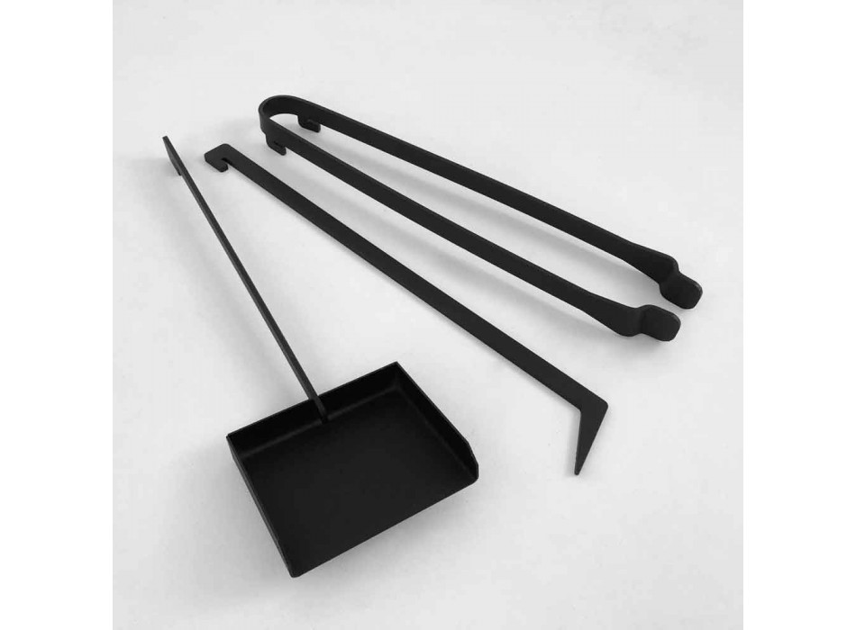 Set ontwerptools voor open haard in zwart staal gemaakt in Italië - Ostro Viadurini