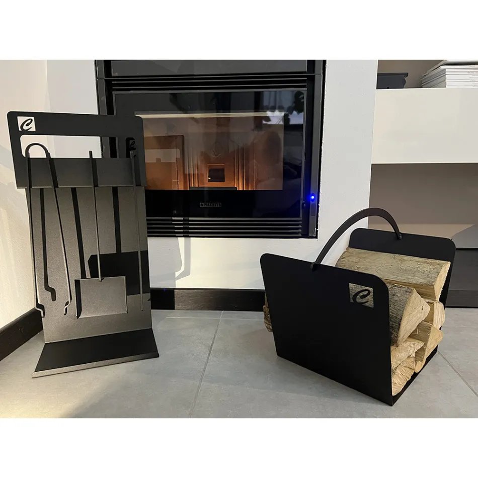 Set ontwerptools voor open haard in zwart staal gemaakt in Italië - Ostro Viadurini