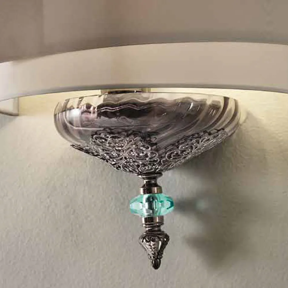 Klassieke Italiaanse ambachtelijke glazen wandlamp met lampenkap - Magrena Viadurini